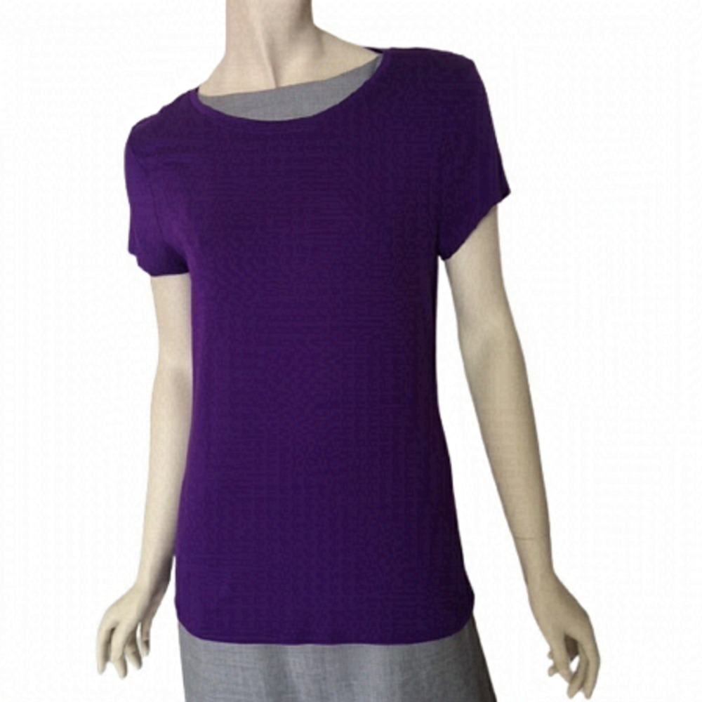 Tahari Ann Knit Rayon Pullover Top Tee T-Shirt Purple Sky L NWT